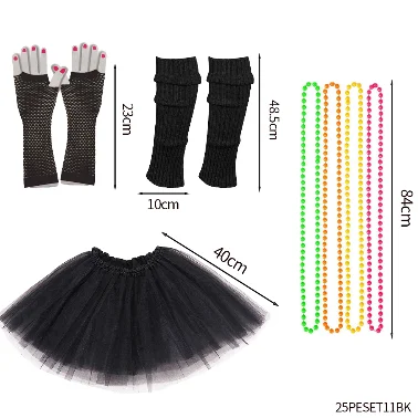PESENAR Womens Neon 80s Tutu Skirt Fancy Dress 6pcs Accessories Set themed party costume