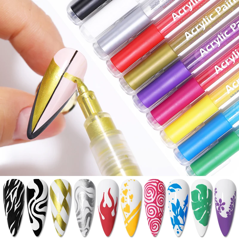 Pluma de Graffiti para decoración de uñas, pincel delineador para diseño de esmalte de Gel UV, pintura de puntos, pincel de dibujo, herramientas de flores DIY, Color negro y dorado, 1 unidad