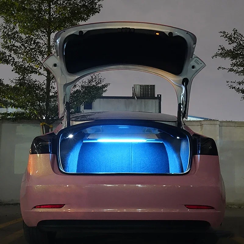 For Tesla Model 3 LED Car Trunk Light Atmosphere Light Interior Modification Decorative Light Bar Self-adhesive White / Blue