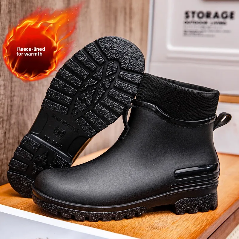 Bottes pluie mi-hautes anti-dérapantes pêche - Chaussures PVC doublées chaudes hiver polyvalentes assortiment