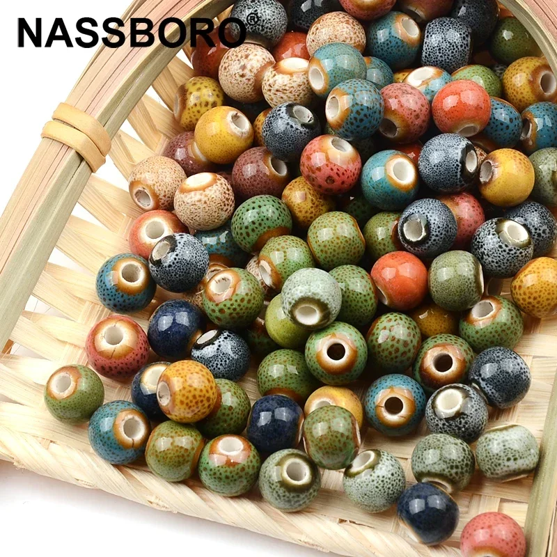 Ceramic Beads 6mm 8mm 10mm Fashion 2.5mm Big Hole Diy Handmade Loose Round Porcelain For Jewelry Making