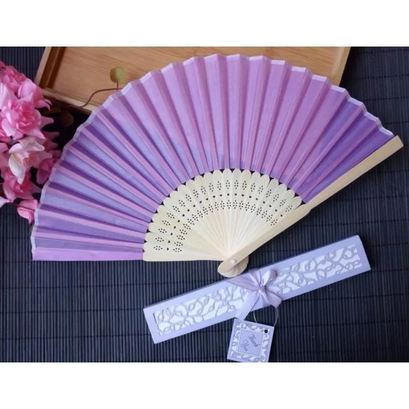 Silk Fold Hand Fan 11 Colors Elegant Laser-Cut Gift Box Wedding Party Favors Gifts