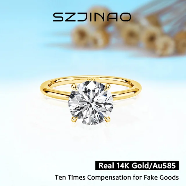 Bague en diamant Moissanite en or 14K, 9mm, 3CT, 100% Au585, coupe ronde pour femmes, bijoux d'anniversaire de mariage, de fiançailles, cadeau