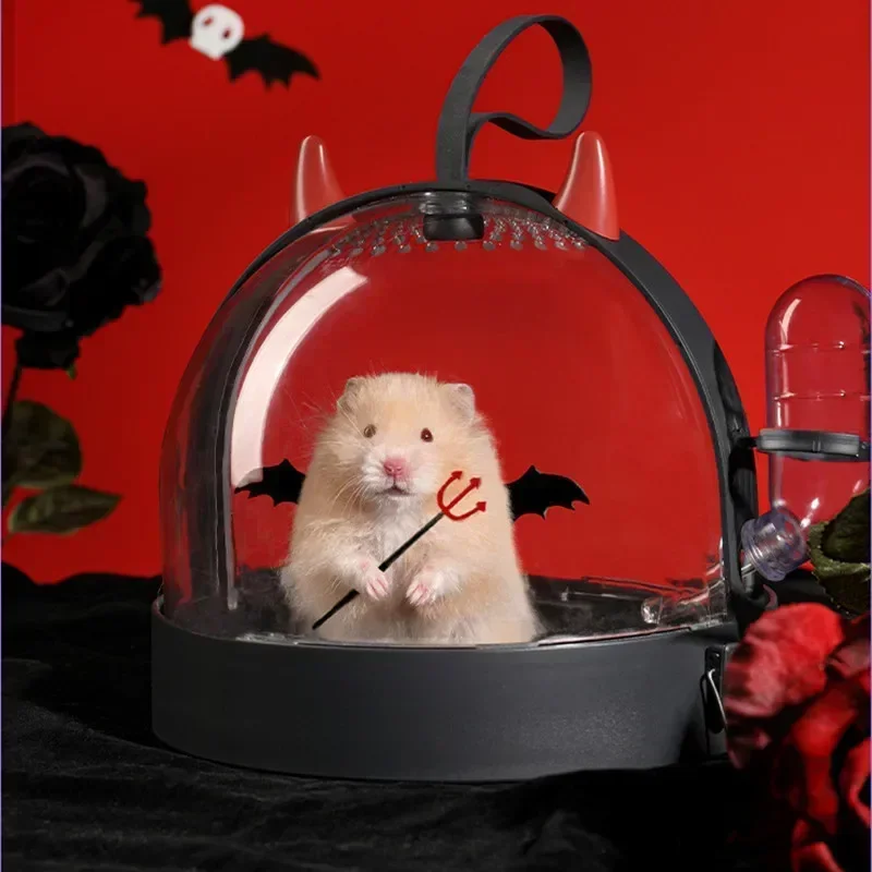 Hamster with Portable Cage Halloween Devil Outdoor Cage Golden Silk Bear Honey Quoll Transparent Portable Pet Accessories