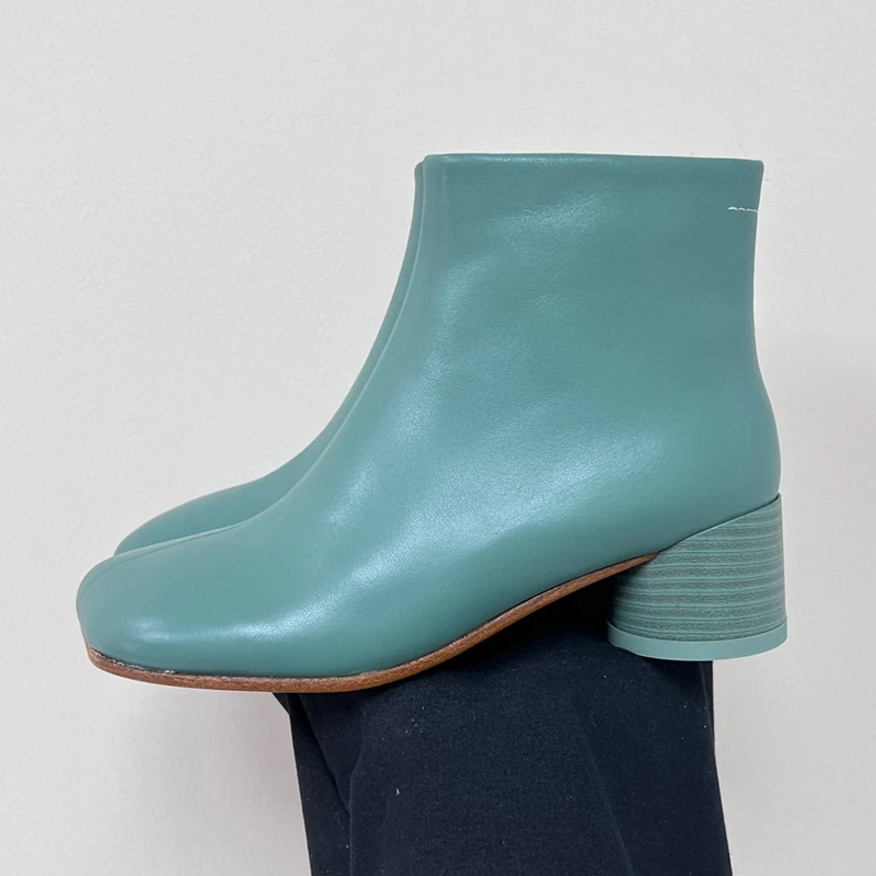 

Women Winter Leather Boots New Zipper Design Soft Comfortable Ankle Boots Solid Color Upper Appear Thin Ladies Round Heel Shoes