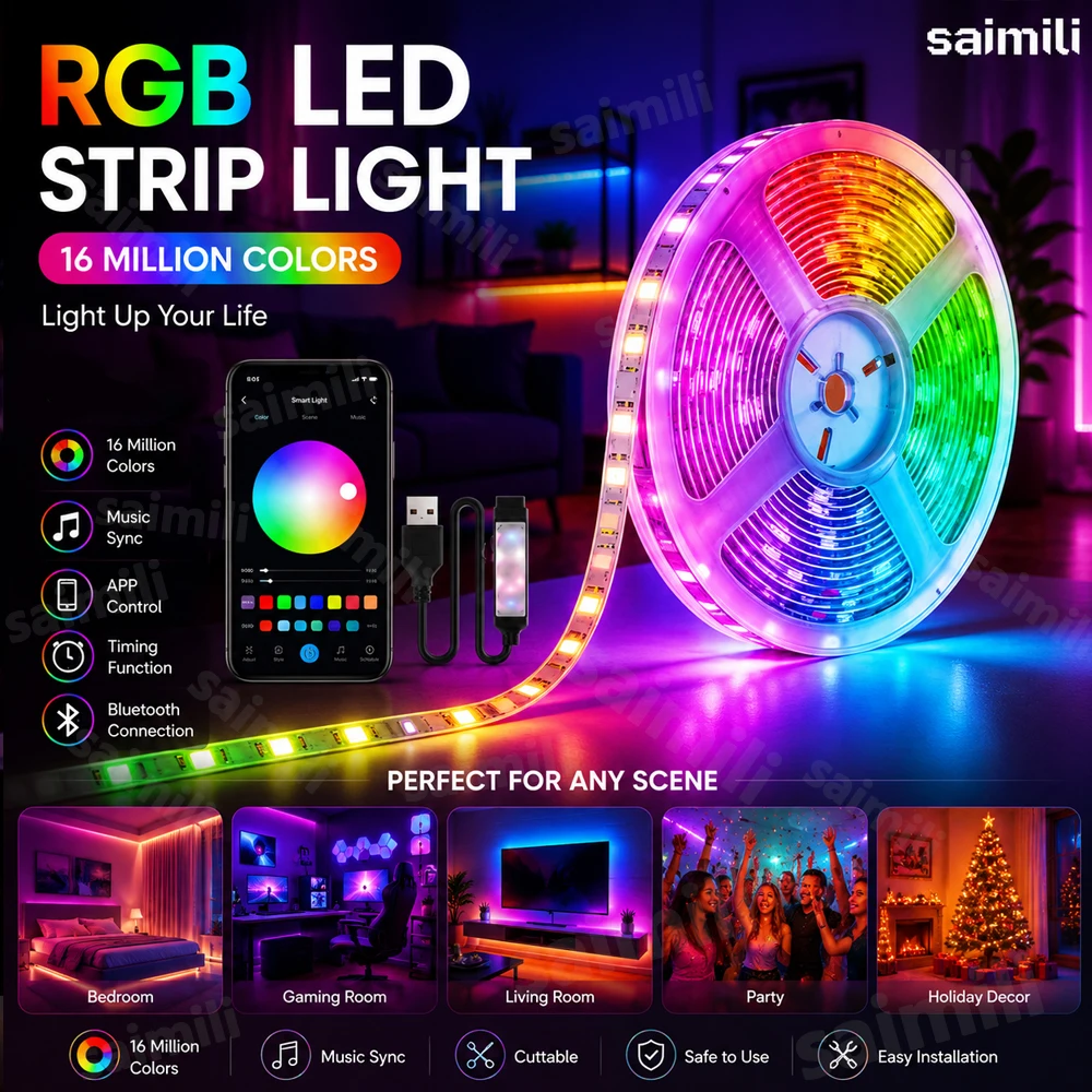 รูปสินค้า ไฟ RGB ยืดหยุ่น Smart USB ควบคุมแอพฯ ซิงค์เพลง ปรับสว่างได้