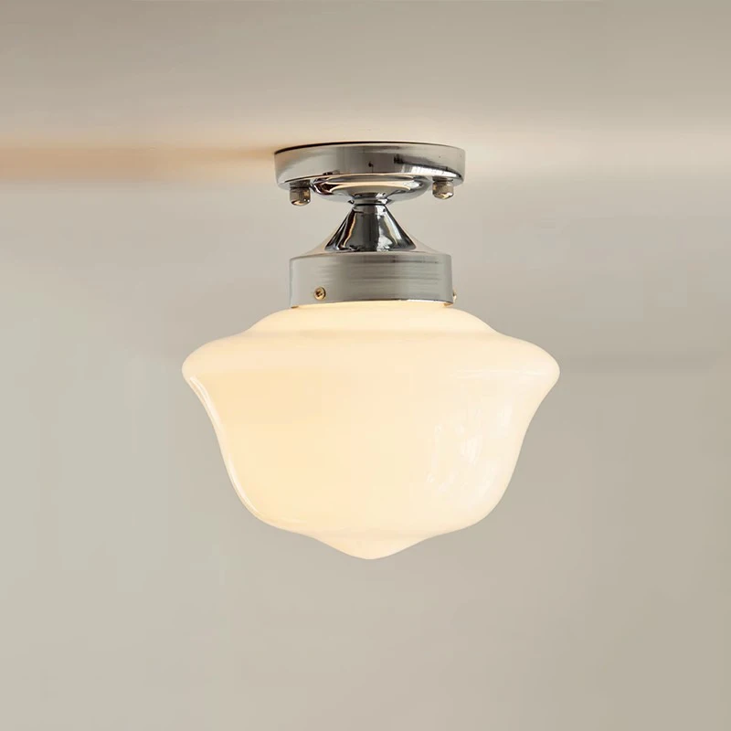 Rustic Farmhouse Ceiling Light Semi Flush-Mount Fixture Opal White Glass Shade for Bedroom Kitchen Living Room Hallway Dining