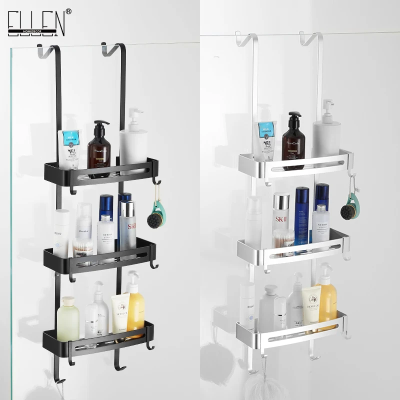 Black Hanging Bath Shelves Bathroom Shelf Organizer Nail-free Shampoo Holder Storage Shelf Rack Bathroom Basket Holder EL5018 4