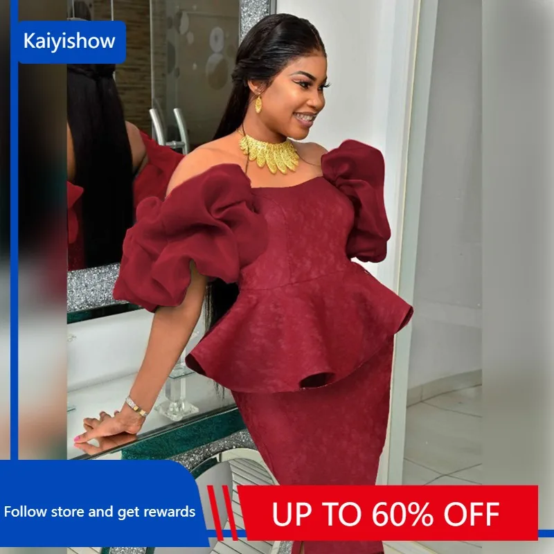 

African Wedding Party Dresses for Women African Off Shoulder Short Lantern Sleeve Elegant Outfits African Dresses Women S-XL