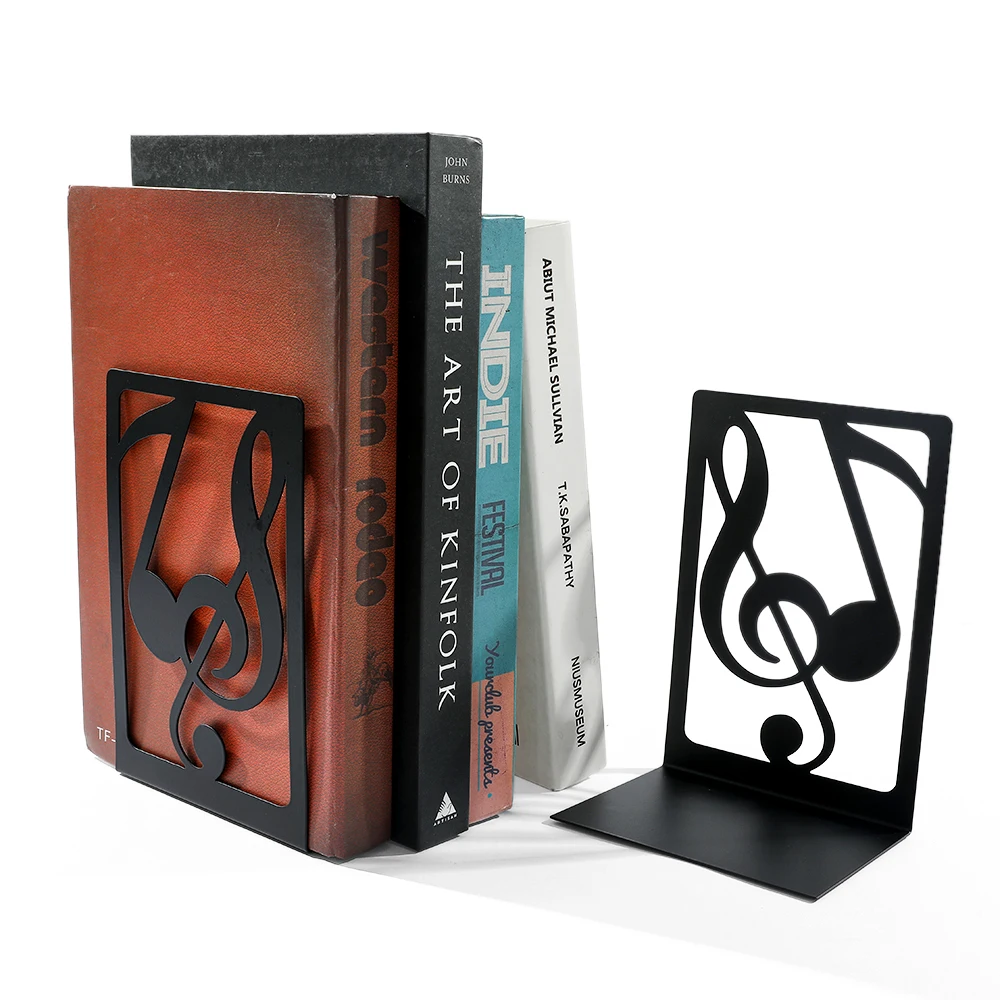 Book Organizer Book Holder Book Stand Book Terminal 2 Pcs Iron Musical Note Bookends File Organizer Bookshelf Reading Hollow Out Metal Stand Desktop Holders