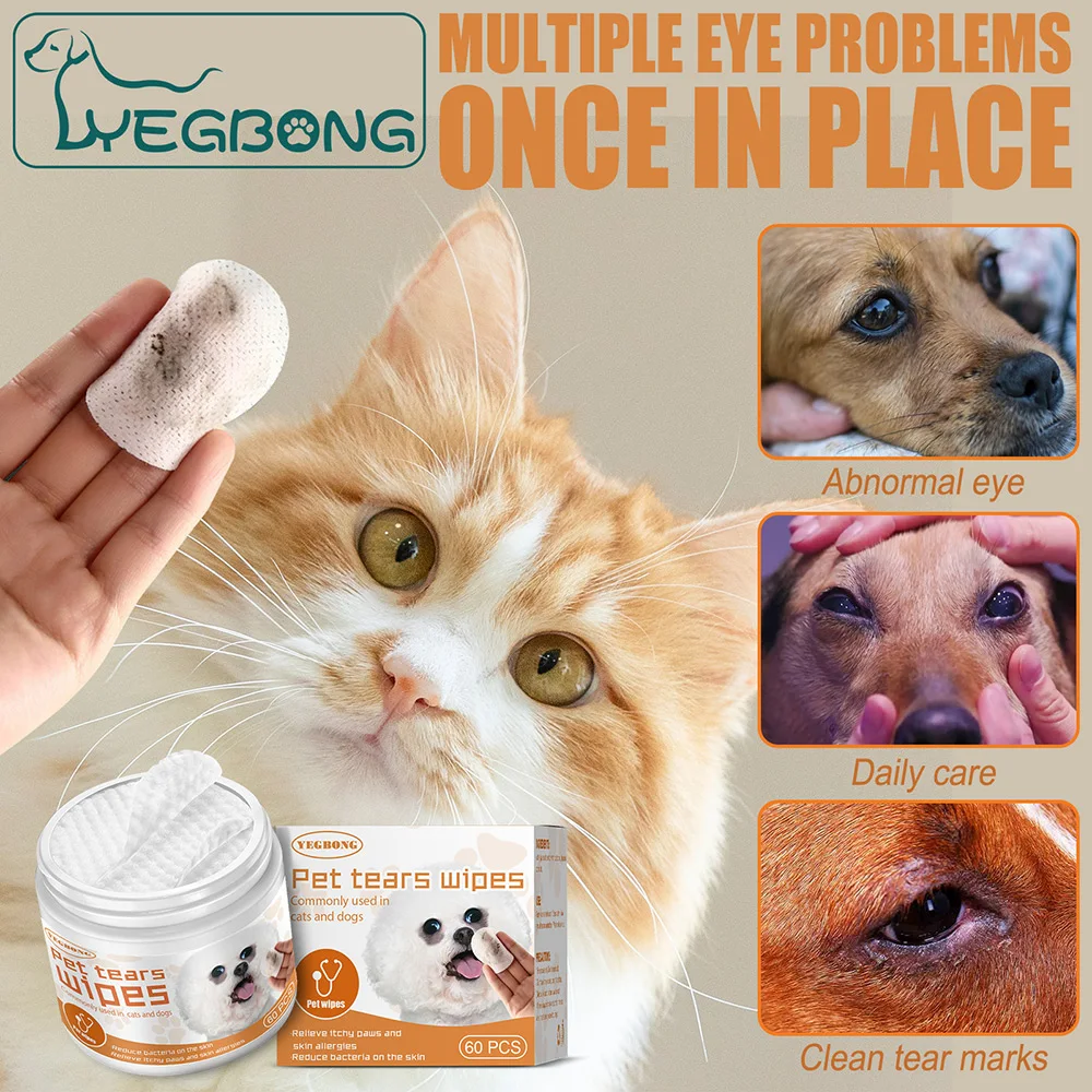 Pet Cleaning Wipes 60pcs/set Eye Wet Wipes Universal Disposable Non-woven Wet Towels Ear Stain Remover Dog Cat Wipes Grooming Tools Pet Accessories