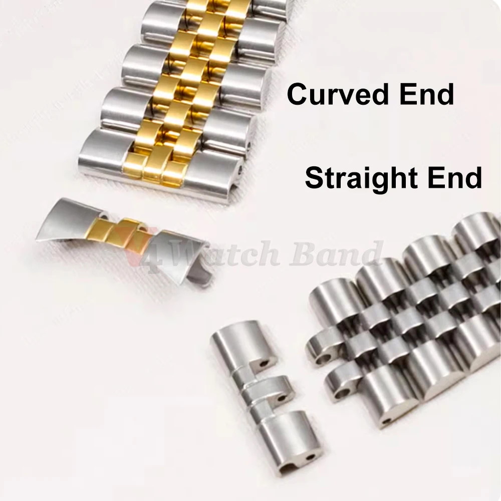 Luxurious Stainless Steel Curved End Watch Strap in Gold