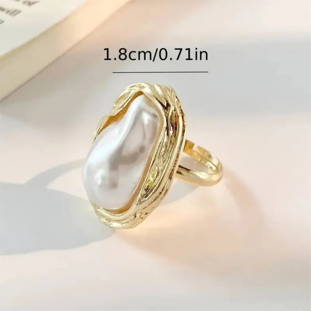 4pcs Elegant Fashion Imitation Baroque Pearl Ring Set for Women Vintage Style Statement Adjustable Rings Daily Wear Jewelry