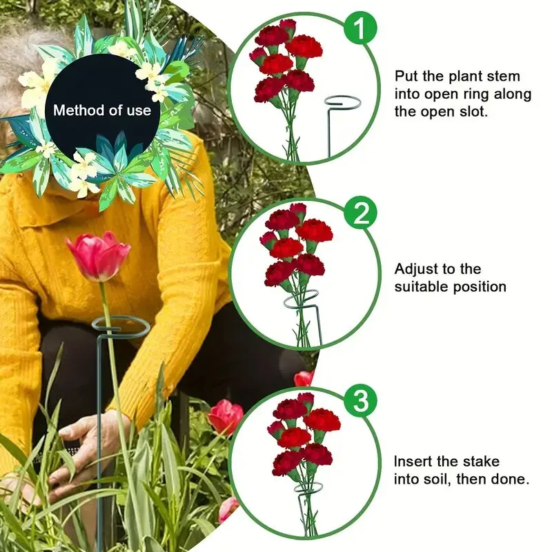 5pcs, 16inch Garden Plant Stakes Plant Support Structure, Garden Metal Single Stem Flower Support Stakes, Planting