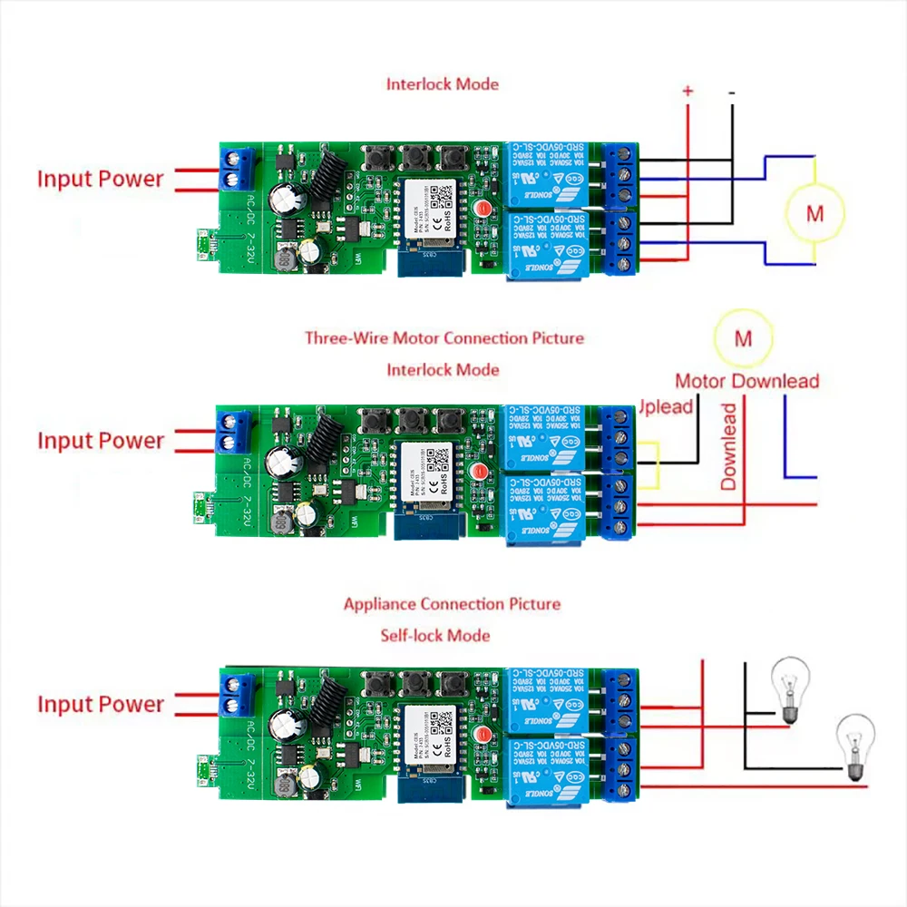 AC 220V Tuya 스마트 Wifi 모터 스위치 모듈 Alexa Google 홈용 1CH AC/DC 12V 32V RF 433 라디오 원격 제어 인칭 릴레이