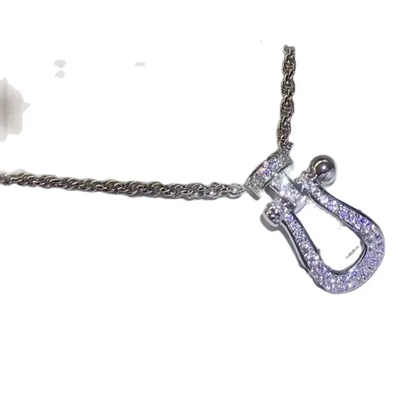 Japanese and Korean trendy jewelry 925 sterling silver sexy women's necklace horseshoe buckle pendant -girl gift - free shipping