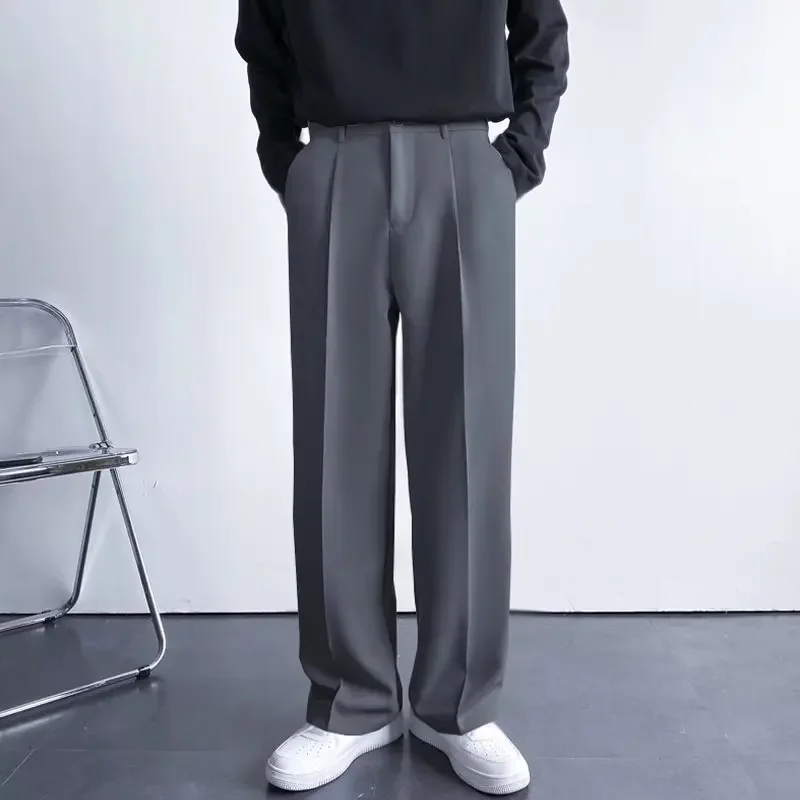 Spring Autumn Korean Style Men's Straight-leg Suit Pants Loose-fit Casual White Wide-leg Trousers Drag-ground Pants suit pants men pants
