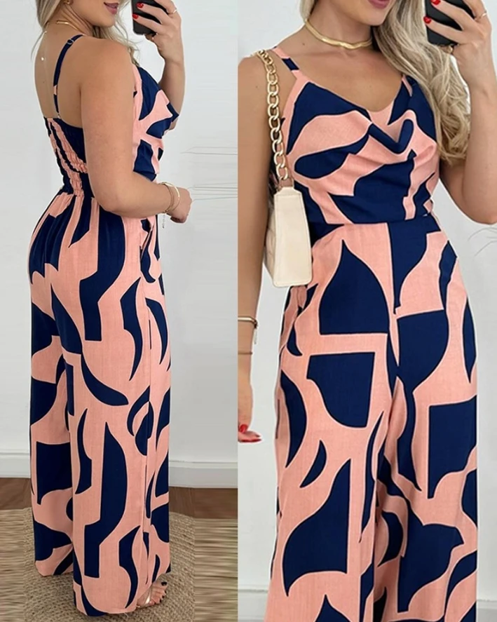 Jumpsuits for Women New Casual Summer Sexy All Over Print Wide Leg Women One Pieces Bodysuit Woman Fashion Long Elegant Jumpsuit