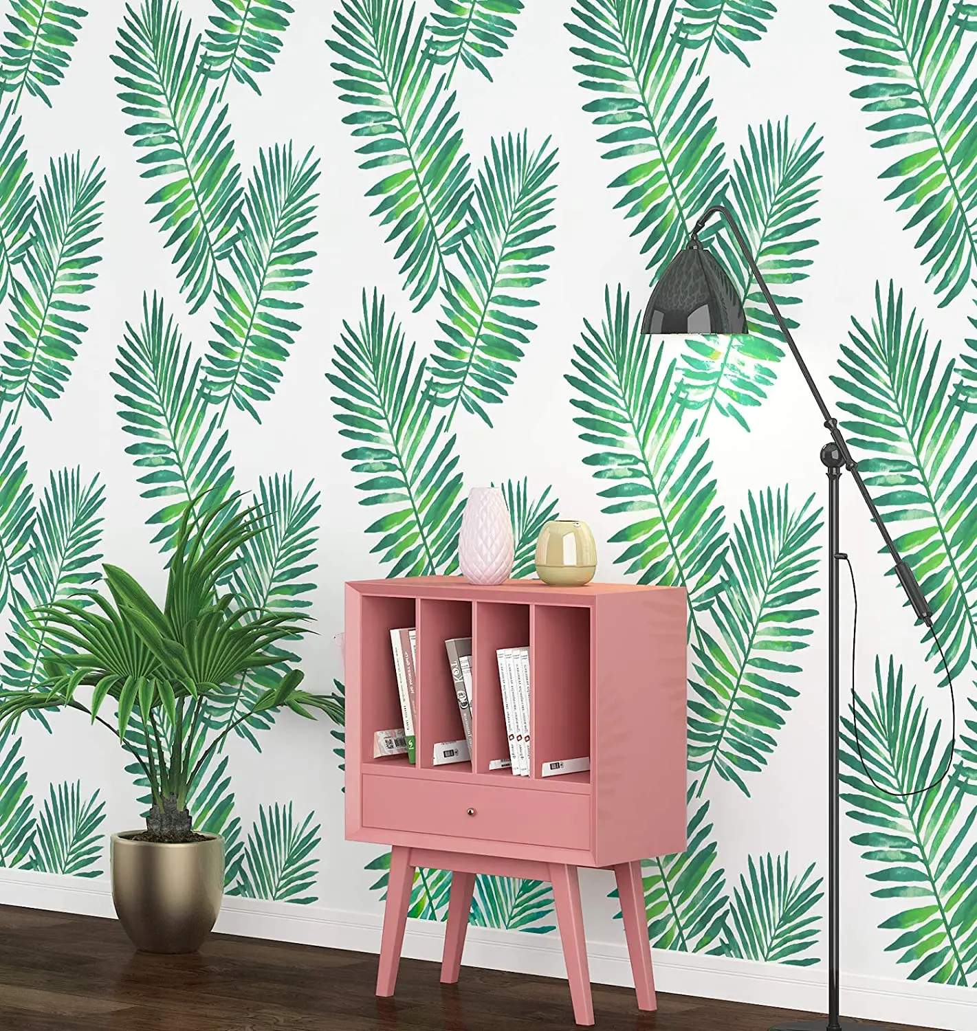 Peel and Stick Self-Adhesive Removable Wallpaper Decor Wall Green Palm Leaf Easy to Clean for Home Decor Furniture Renovation 50sheet transparent sticky note morandi color self stick pads waterproof paper memo easy to post for notebook student stationery