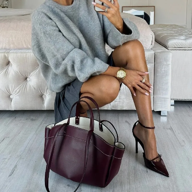 NEW Large Capacity Tote Bag Underarm Pouch Pu Leather Shoulder Bag Retro Crossbody Bag Casual Portable Bucket Bags Handbag