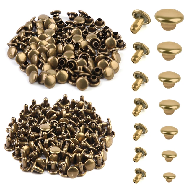 200Sets 6mm Round Cap Leather Rivets, Double Cap Rivets Tubular Metal Studs  Rivets for Leather Purse Keyrings Repair and Crafts Decoration (6mm