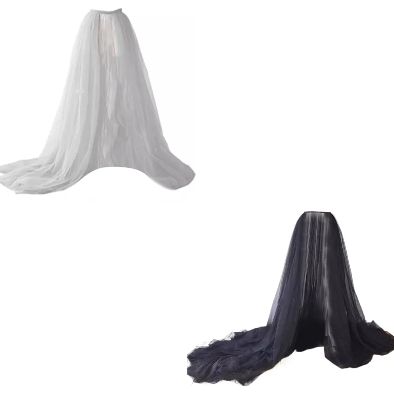 Women Wedding Maxi Tulle Skirts Detachable Train Overskirt Overlay Long Bridal Tulle Overskirt P8DB