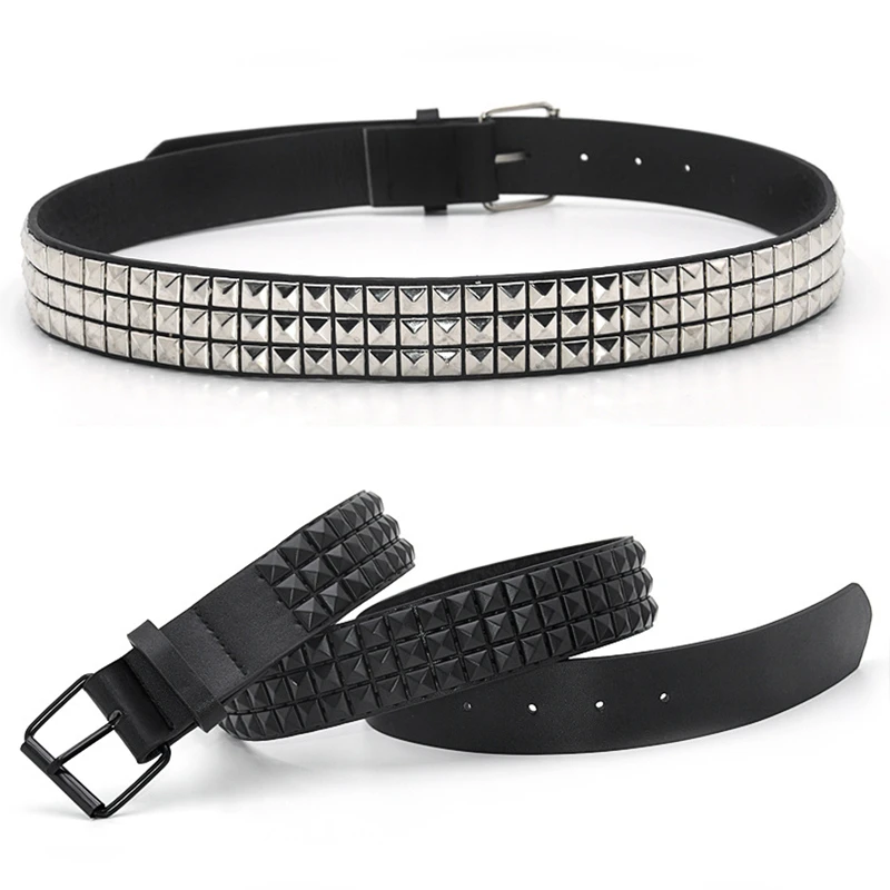 

Pyramid Rivet Waist Men Women's Studded LeatherBelt Punk Rock hardware With Pin Buckle Drop Shipping Waistbrand Black jean