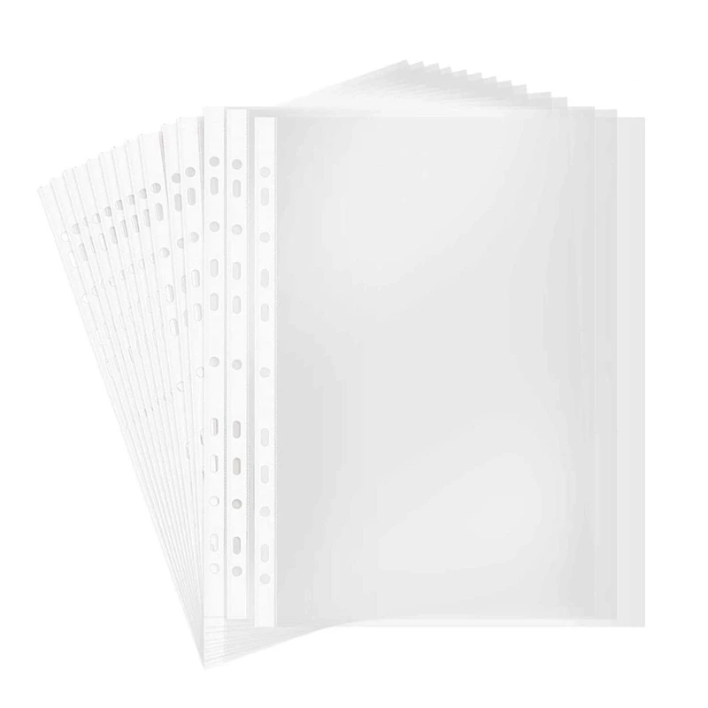 

100Pages Sheet Protector Clear 11-Hole Sheet Protector Binder Pocket Paper File Letter Sheet Binder Sleeves 8 Silk