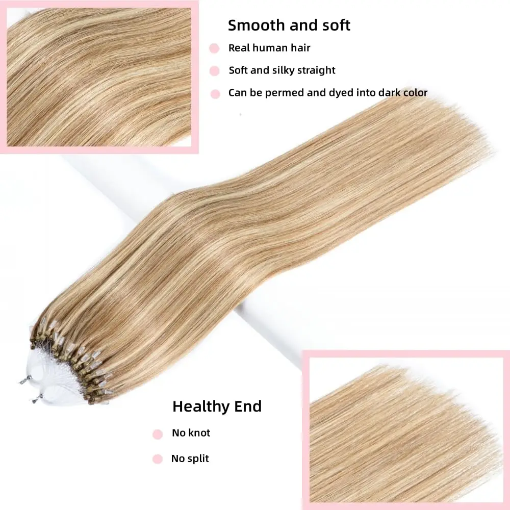 Estensioni dell'anello micro loop dritto al 100% per capelli umani Anelli piccoli di trama per un facile applicazione gratuita di danni - immagine 5