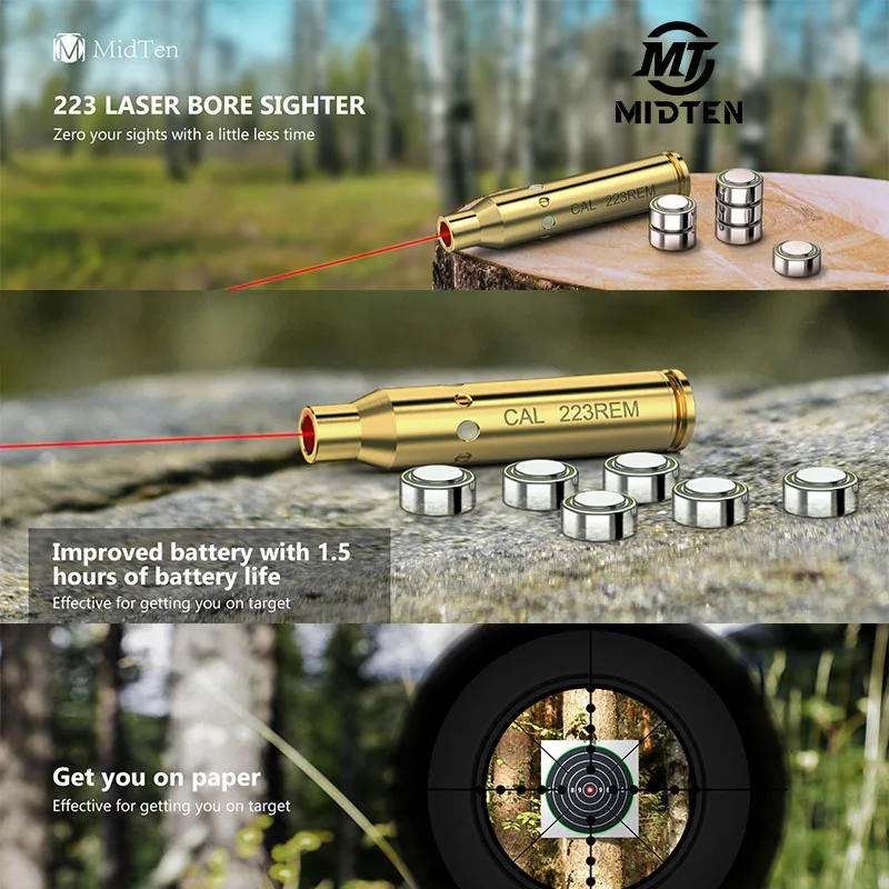 Laser bore sight CAL cartridge bore sighter red bore dot laser brass for scope hunting 223 5.56mm Rem gauge