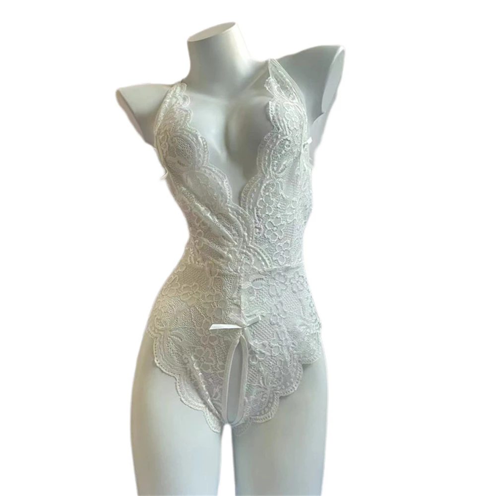 Crotchless Hot Lady Lace Bodysuits Sexy Lingerie Sling Deep V Open Crotch Erotic Underwear Coquettish Night Couple Lingerie