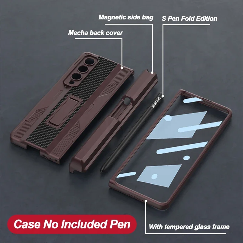 For Samsung zfold4 mobile phone case shell film magnetic Mecha push pen case creative stand folding mobile phone case