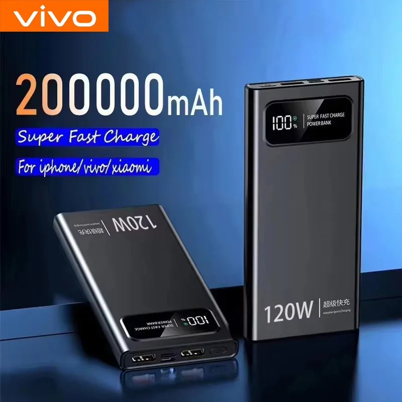 Power Bank VIVO 200000mAh Power Bank 120W Fast Charging Portable Mobile Power Large Capacity Digital Display External Battery for Universal
