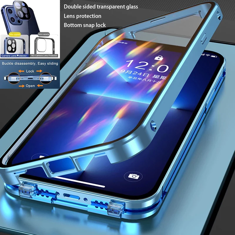 Enhanced 360° Full Protection Magnetic Double-Sided Glass Lock Buckle Phone Case