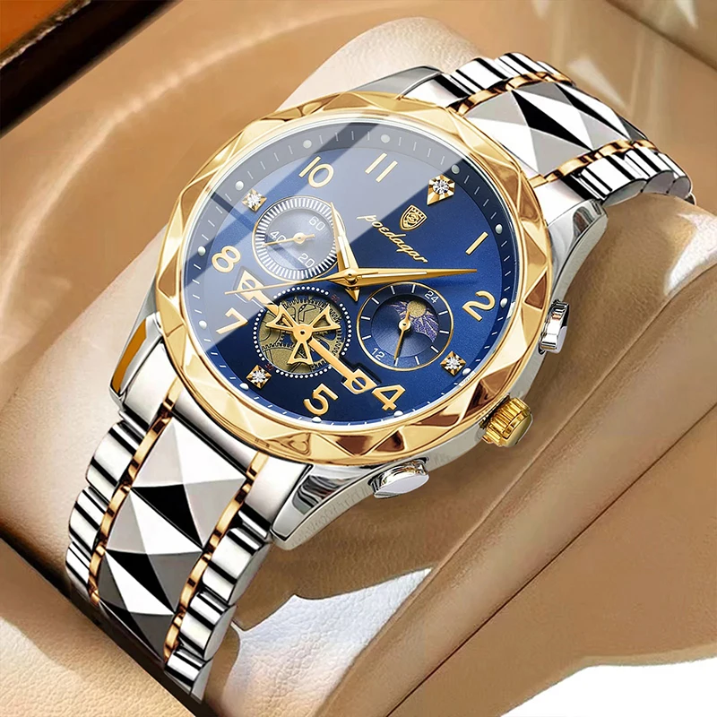 New Super Luxury Gold Watch Men Sport Brand Creative Stop