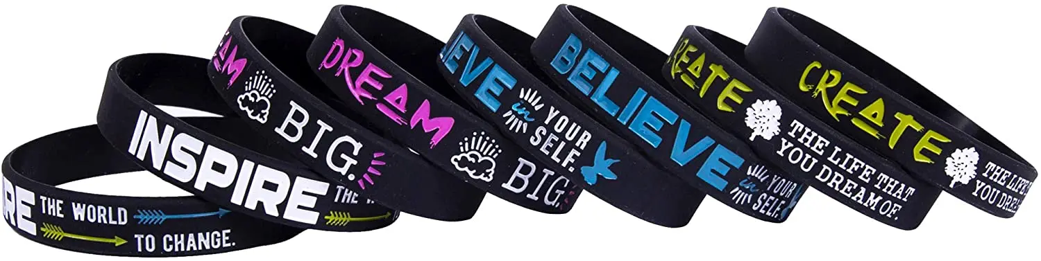 (12-Pack) Motivational Quote Bracelets Silicone Rubber Wristbands Inspirational Gifts and Party Favors