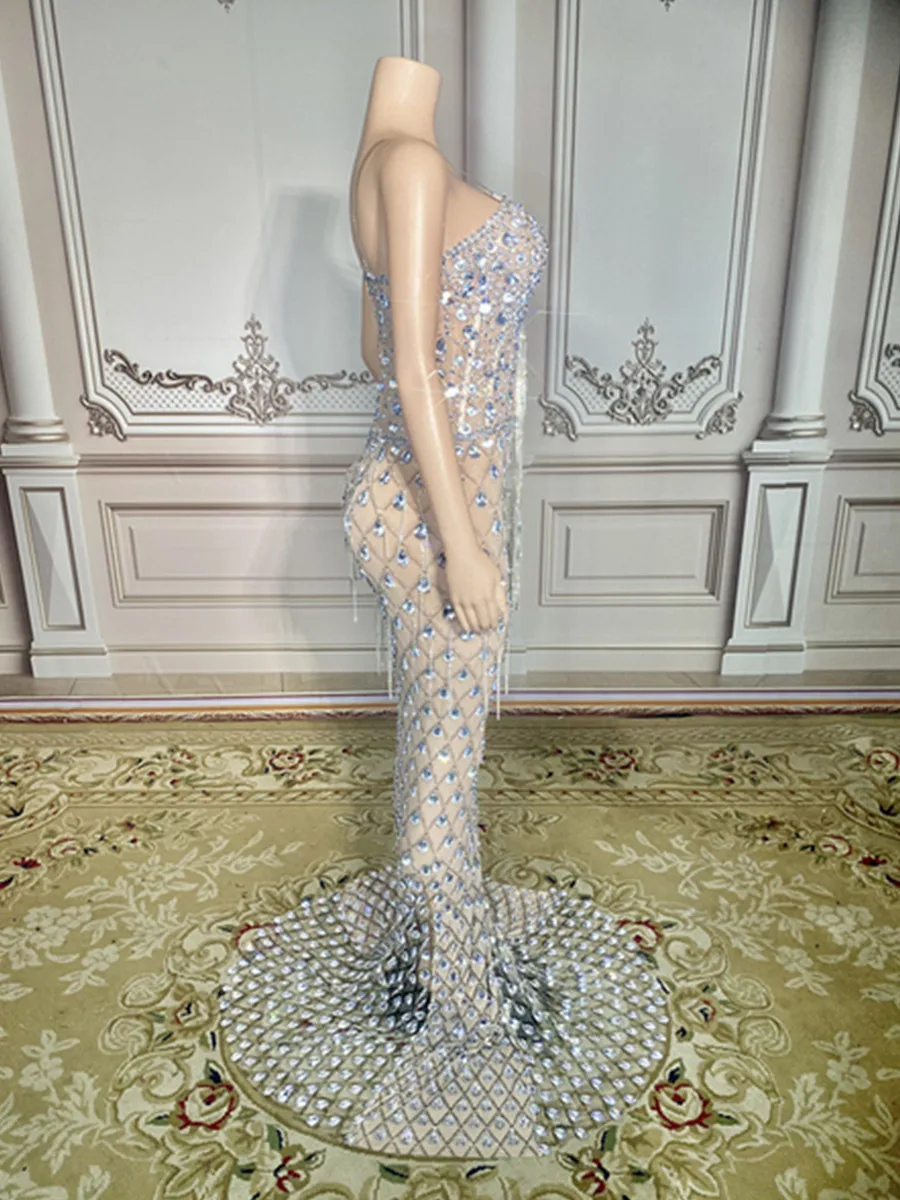 Charming Bright Crystal Dress Sexy Luxury Beaded Rhinestone Tulle Evening Dress Prom Party Dress Noble Wedding Wedding Dress 3