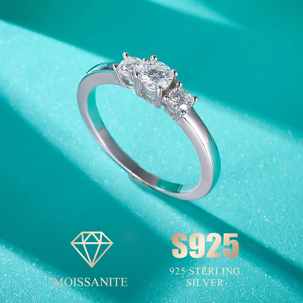 Luxury Jewelry Wedding Rings 925 Sterling Silver Three Stone