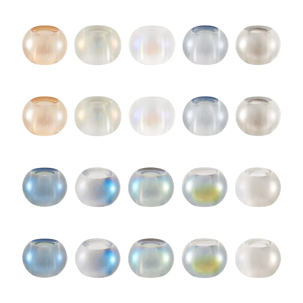 Kissitty 100Pcs Mixed Color Electroplate Transparent Glass European Beads Large Hole Beads For Bracelet Necklace Jewelry Making