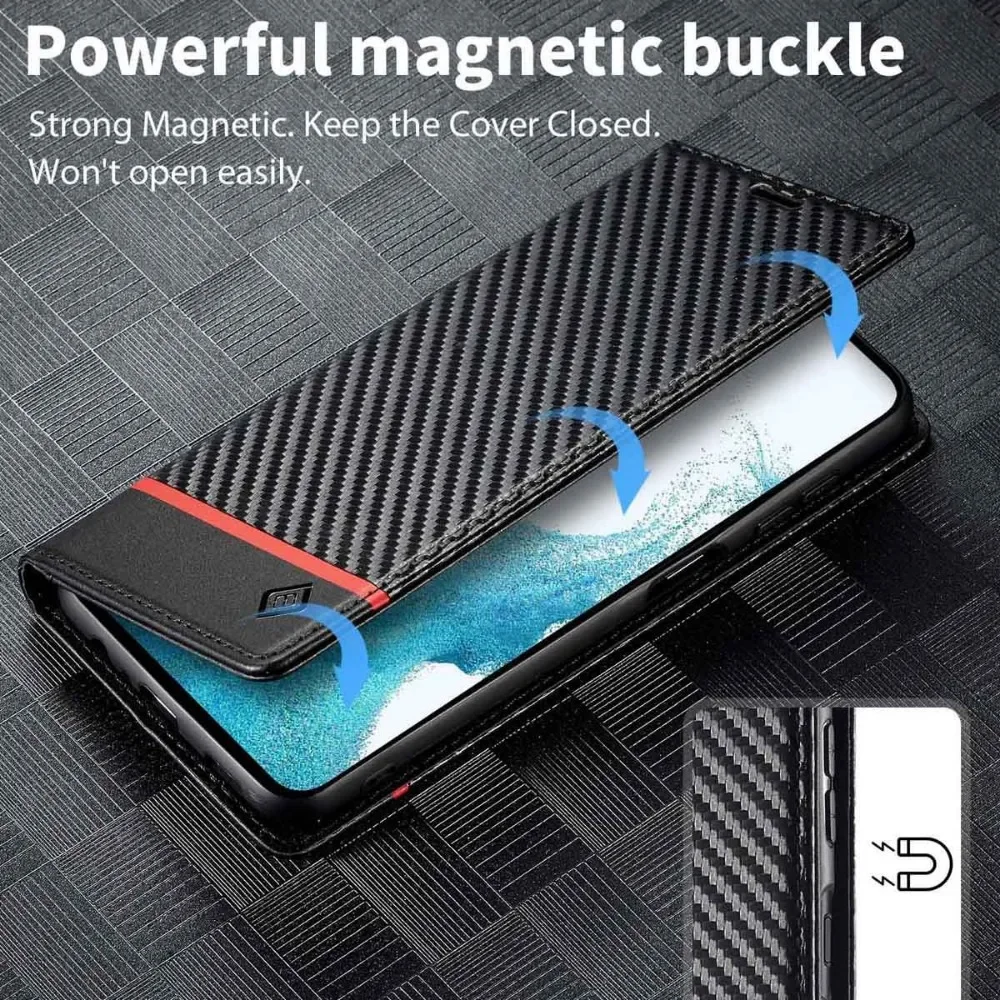 Premium Carbon Fiber Leather Magnetic Wallet Phone Case Cover