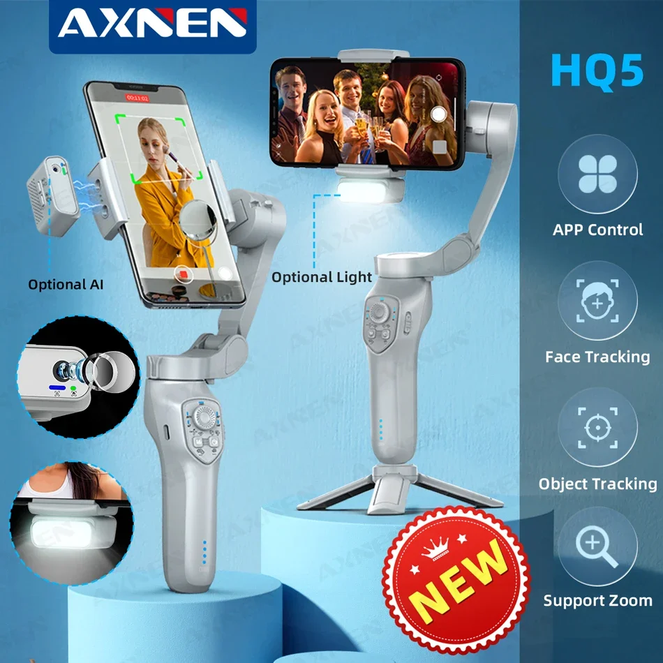 AXNEN HQ5 3-Axis Handheld Gimbal Stabilizer Selfie Tripod for Smartphone iPhone Android, Optional AI Module Fill Light, VS HQ3