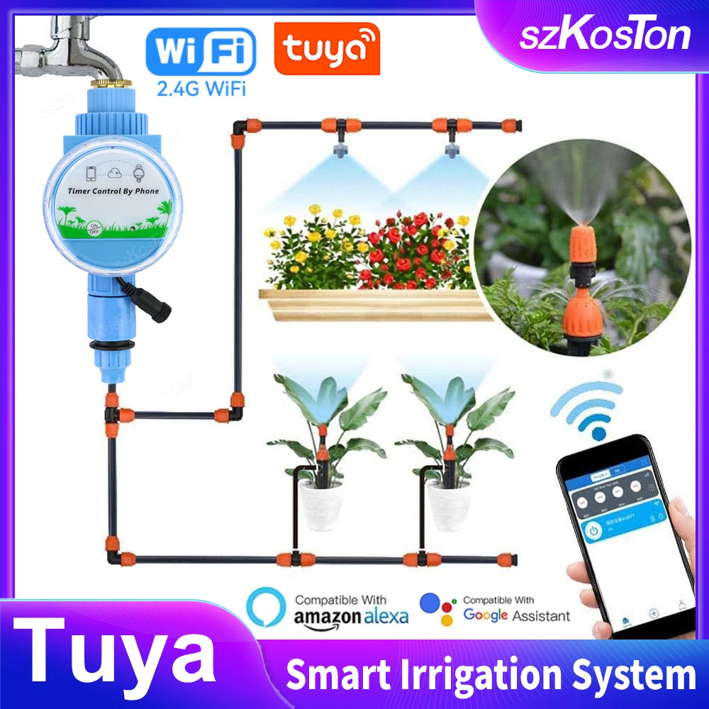 Kit d'arrosage automatique connecté WiFi pour plantes intérieures avec app  smartphone Tuya Smart Life 