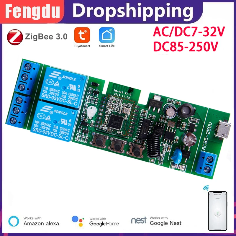 Zigbee-tuya Interruptor de Relé Inteligente Canais Rf433mhz Controle Remoto Interruptor de Luz sem Fio Wifi Vioce para Alexa Google Home