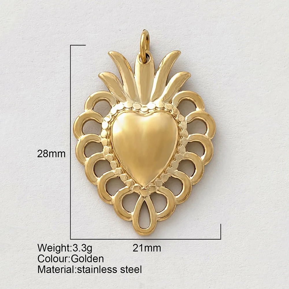 Minimalistischer herzförmiger Anhänger aus goldfarbenem Edelstahl, DIY-Schlüsselanhänger, Halskette, Armband. Klobiger, trendiger Damenschmuck – Detail 8