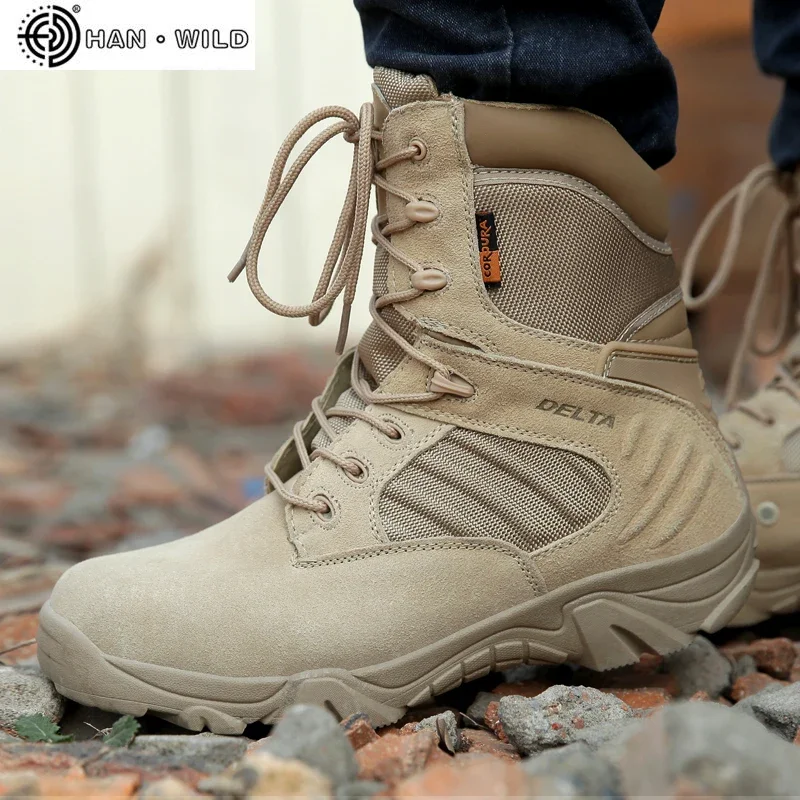 Outdoor Boots Men Leather Boots Spring Men Boots Special Force Waterproof Leather Desert Combat Work Shoes Tactical Ankle Boots Mens