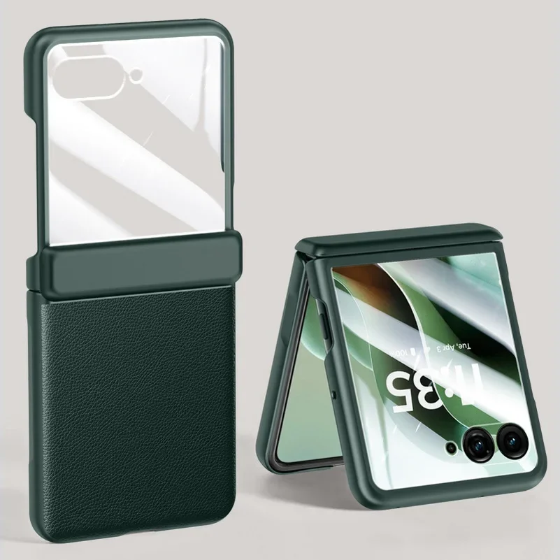 Spring Hinged PU Leather Case with Tempered Glass Protector, All-Inclusive Cover