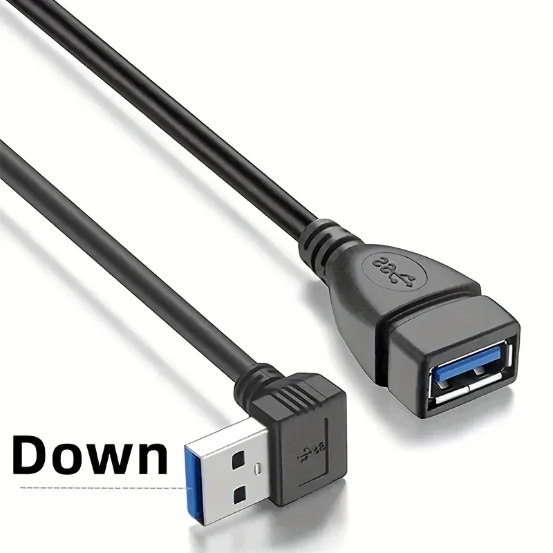 High-Speed USB 3.0 Right Angle Extension Cable with 90° Adapter for Enhanced Data Transfer & Fast Charging
