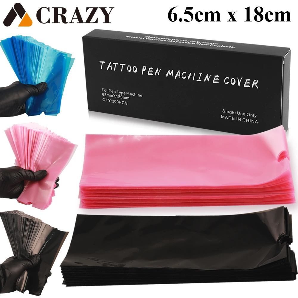 Tattoo Pen Accessories 200pcs Big Size Tattoo Pen Bags Tattoo Pen Machine Sleeve Covers Black/Blue/Pink Clip Cord Sleeves Accessories