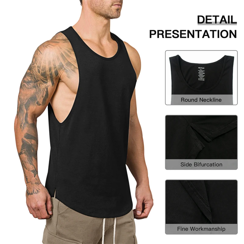 

Sleeveless Round Neck Men Vest Solid Color Casual Sport T Shirt Cotton Tank Undershirts Pack Male Slim Fitness Gym Summer Cloth