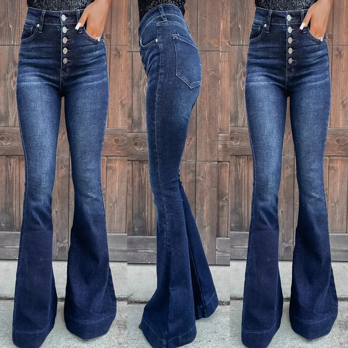 Casual Skinny High Waist Blue Jeans Women Street Wear Single-breasted Flared Jeans Sexy Spring Summer Denim Trousers
